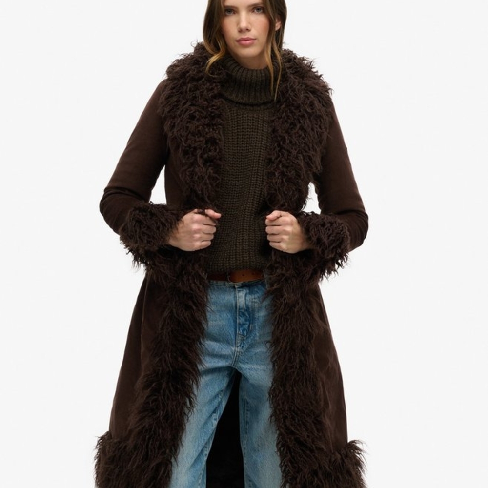 Superdry Brown Faux Fur Trimmed Coat